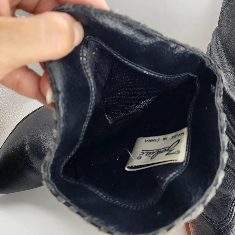 ZODIAC 675 BULLETT 6 M BLACK LEATHER SLOUCHY COWBOY BOOTS LADIES Vintage - Picture 10 of 13